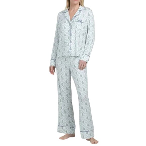 SHABBY CHIC Country Air 2pc Notch Collar Holiday Trellis Pajama Set - Picture 1 of 2